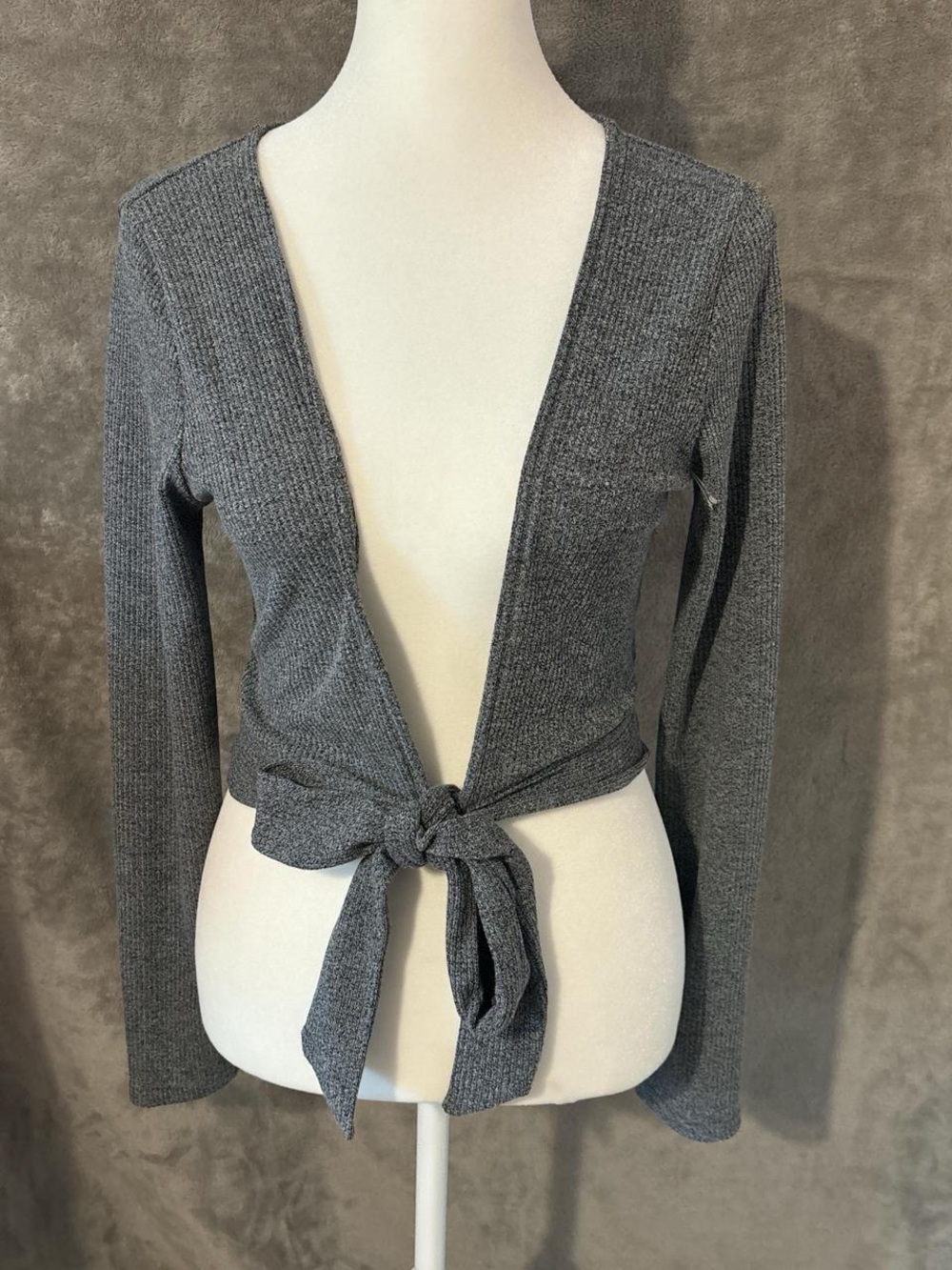 Dark Gray Fashion Nova Cropped Tie Front Cardigan